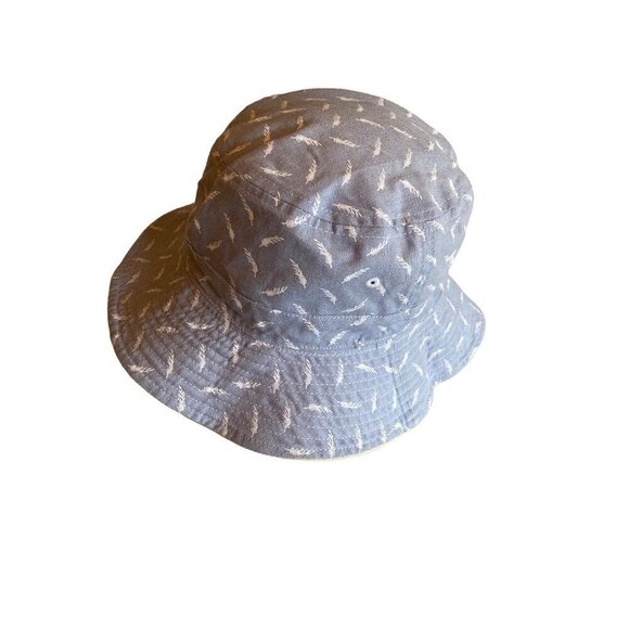 Reversible Khaki Blue Feather Print One Size Bucket Hat - Picture 1 of 6